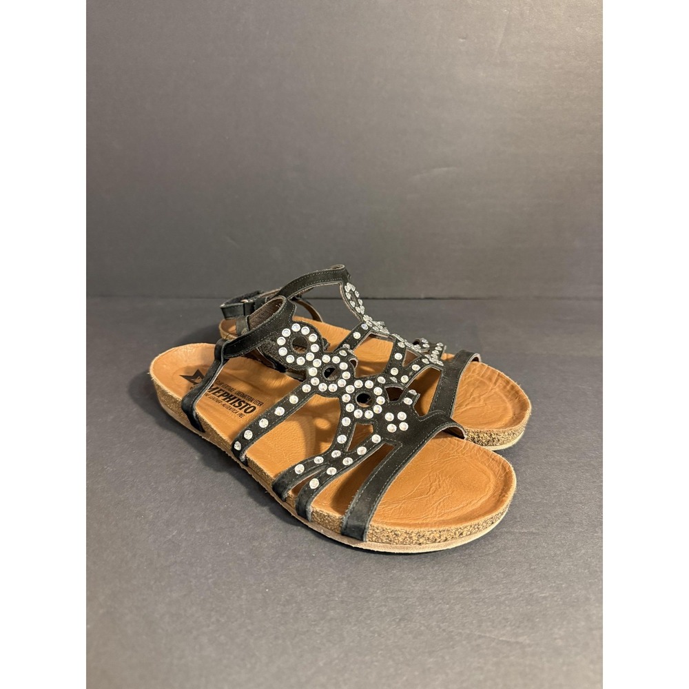 Mephisto Sandals Womens Size 39 Rhinestone Strappy Comfort Cork Leather Sandals